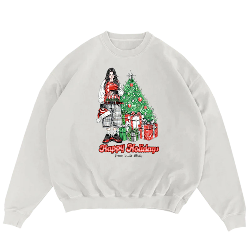 Happy Holidays White Crewneck Billie Eilish