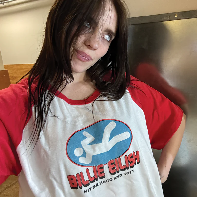 Billie Eilish - Red And White Raglan Drop Sleeve Tee