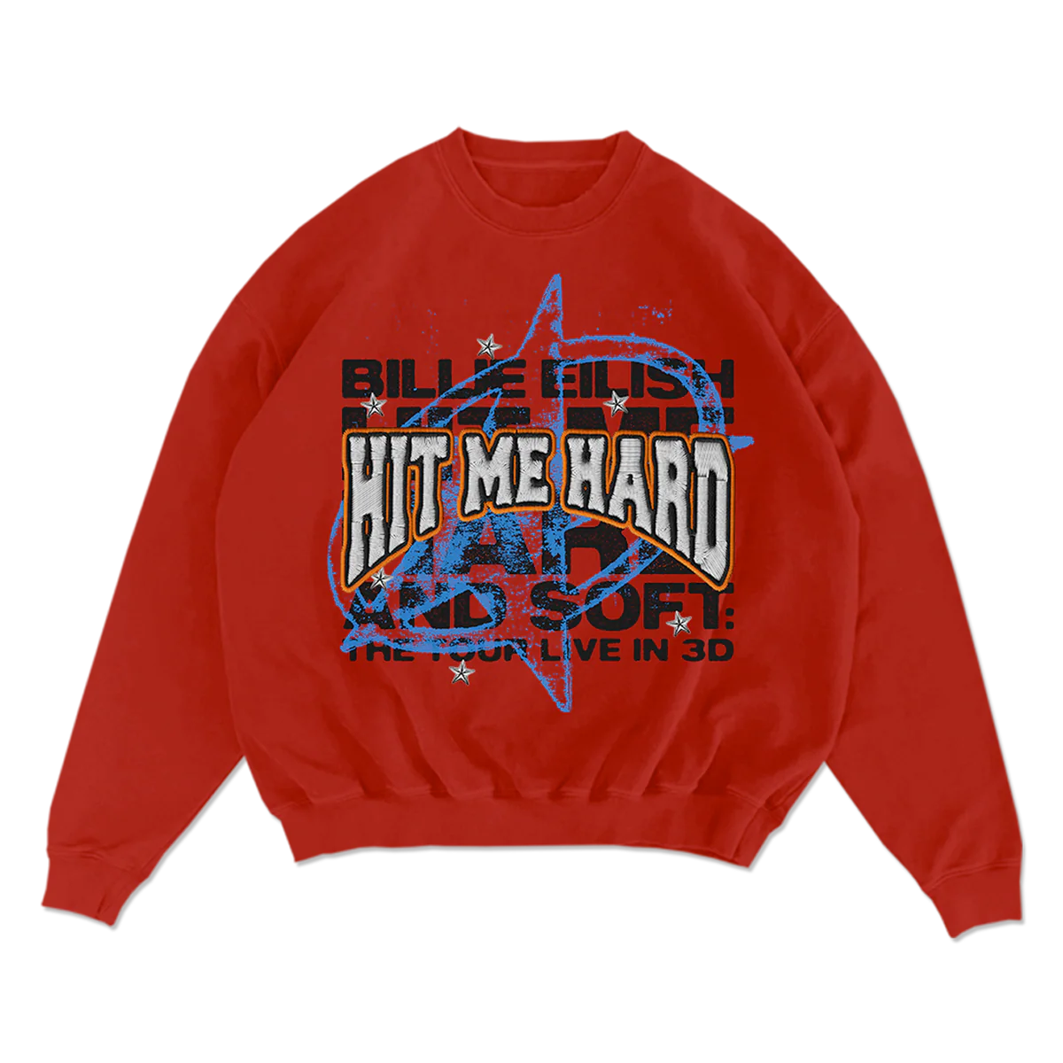 Billie Eilish - Live in 3D Embroidered Star Red Crewneck