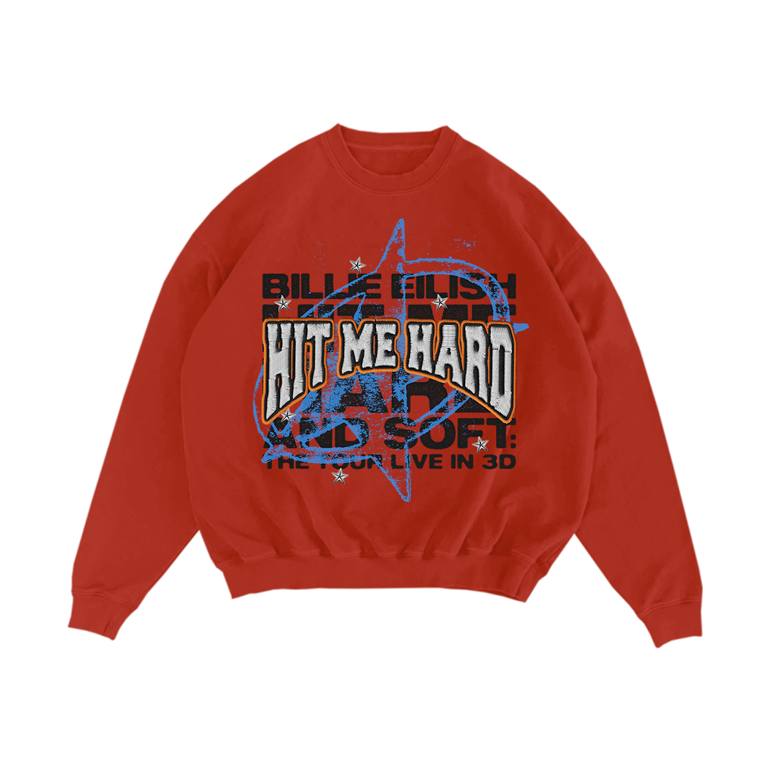 Billie Eilish - Live in 3D Embroidered Star Red Crewneck